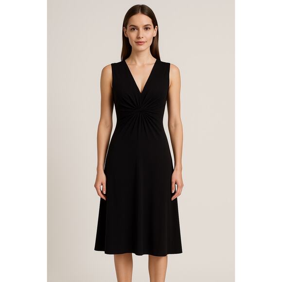 DVF Diane Von Furstenberg Black V Neck Wool Blend Knee Length Dress Sz Small - Picture 1 of 10